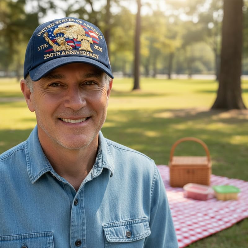 Easybos 250 Anniversary USA Hat – United States 250th Anniversary Adjustable Patriotic Baseball Cap, Commemorative American Heritage Cyan - Image 3